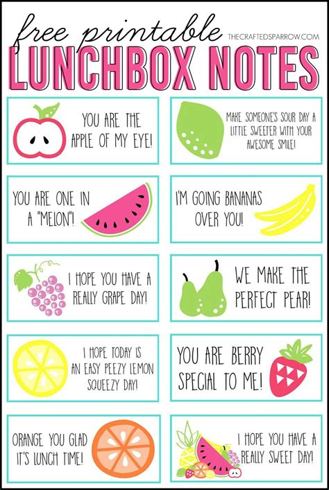 Lunch Box Notes Free Printables